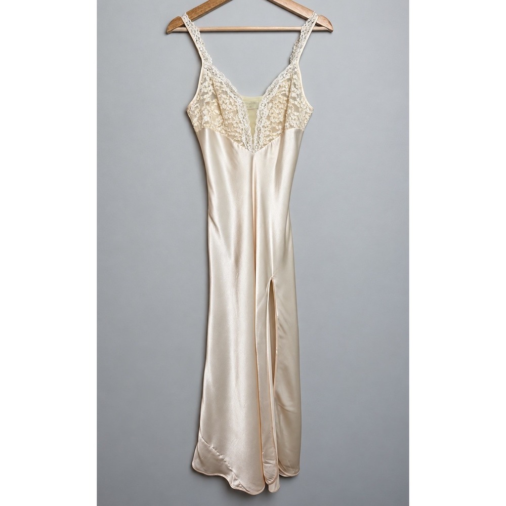 Vintage Victoria's Secret Gold Label Maxi Slip Dress Satin Nightgown Lace Bridal
